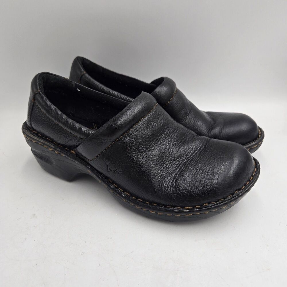 BOC Born Concept Black Leather Comfort Clogs Slip On Work Shoes Women Size 6